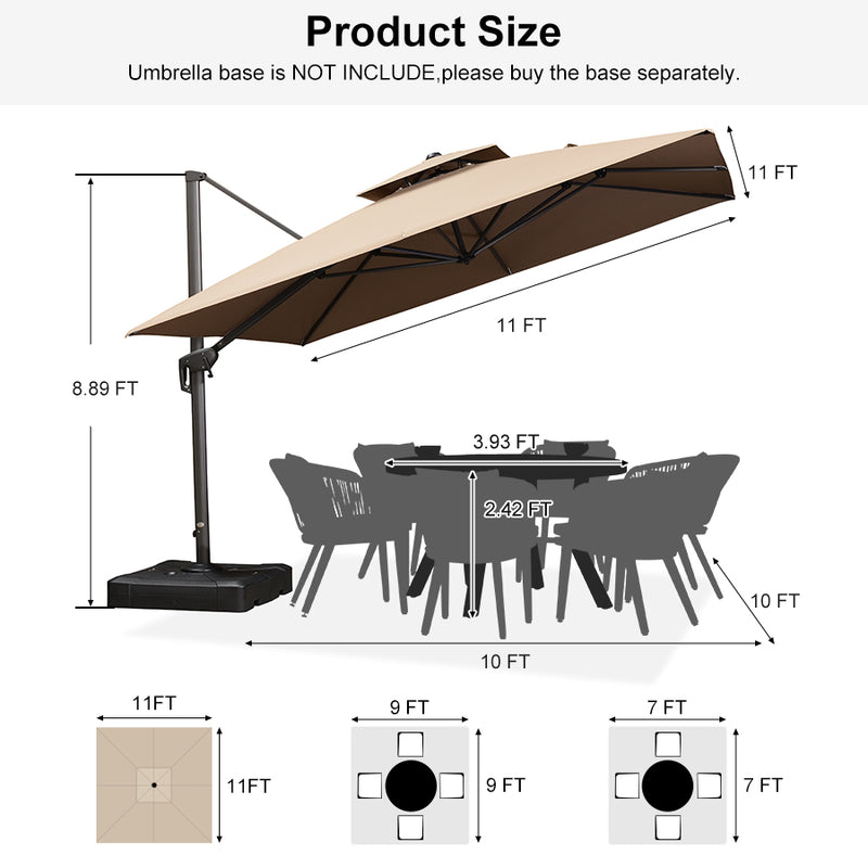 PURPLE LEAF Double Top 10 / 11 / 12 / 9 x 12 ft Square and Rectangle Outdoor Cantilever Umbrella