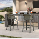 PURPLE LEAF Outdoor Bar Stools Set of 2 Rattan Patio Tall Bar Chairs Aluminum Frame with Back Barstools for Kitchen Garden Backyard Bistros Restaurant