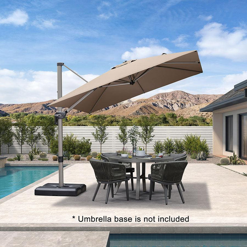 PURPLE LEAF Deluxe Aluminum Outdoor Patio Umbrella The new Deluxe Aluminum Outdoor Patio Umbrella is Purple Leaf's most cost-effective umbrella, with superb quality and a very good price. Its style is simple and modern, steady and luxurious, whether you are in an outdoor restaurant, or at home in the garden, this umbrella is perfect for creating a vacation-like comfortable experience.