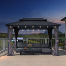 PURPLE LEAF Grey Hardtop Gazebo with Heavy Duty Galvanized Steel Double Roof with String Lights-milky