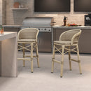 PURPLE LEAF Outdoor Bar Stools Set of 2 Rattan Patio Tall Bar Chairs Aluminum Frame with Back Barstools for Kitchen Garden Backyard Bistros Restaurant