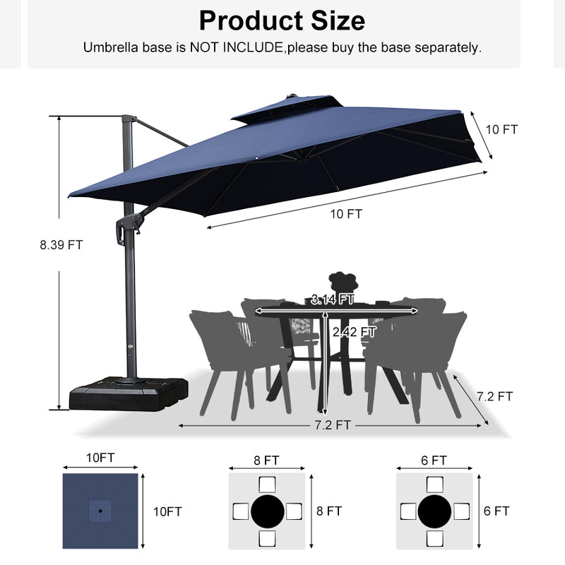 PURPLE LEAF Double Top 10 / 11 / 12 / 9 x 12 ft Square and Rectangle Outdoor Cantilever Umbrella