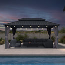 PURPLE LEAF Grey Hardtop Gazebo with Heavy Duty Galvanized Steel Double Roof with String Lights-milky