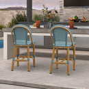 PURPLE LEAF Patio French Counter Stool Set of 2 Outdoor Backrest Barstools Aluminum Frame Woven Rattan for Indoor Kitchen Garden Balcony Restaurant