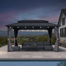 PURPLE LEAF Grey Hardtop Gazebo with Heavy Duty Galvanized Steel Double Roof with String Lights-clear