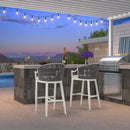 PURPLE LEAF Patio Bar Stools Set of 2 Outdoor Wicker Modern High Bar Chairs Metal Cushioned Barstools with Backs and Ergonomic Armrest
