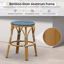 PURPLE LEAF Patio French Round Counter Stool Set of 2 Rattan Backless Stackable Barstools Aluminum Frame Footrest with Woven Wicker for Outdoor Kitchen Yard