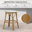 PURPLE LEAF Patio French Round Counter Stool Set of 2 Rattan Backless Stackable Barstools Aluminum Frame Footrest with Woven Wicker for Outdoor Kitchen Yard