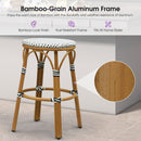 PURPLE LEAF Patio French Round Counter Stool Set of 2 Rattan Backless Stackable Barstools Aluminum Frame Footrest with Woven Wicker for Outdoor Kitchen Yard
