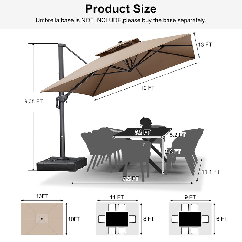 PURPLE LEAF Double Top 10 / 11 / 12 / 9 x 12 ft Square and Rectangle Outdoor Cantilever Umbrella