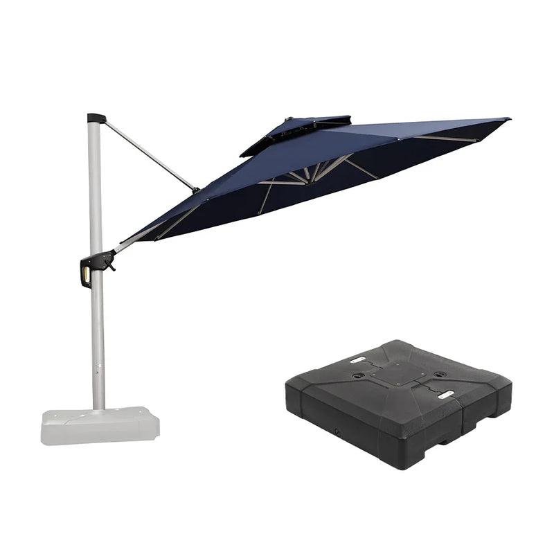 PURPLE LEAF Large Round Patio Cantilever Umbrella With Base for Deck, Pool, Backyard