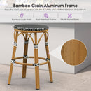PURPLE LEAF Patio French Round Counter Stool Set of 2 Rattan Backless Stackable Barstools Aluminum Frame Footrest with Woven Wicker for Outdoor Kitchen Yard