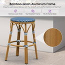 PURPLE LEAF Patio French Round Counter Stool Set of 2 Rattan Backless Stackable Barstools Aluminum Frame Footrest with Woven Wicker for Outdoor Kitchen Yard