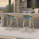 PURPLE LEAF Outdoor Bar Stools Set of 2 Rattan Patio Tall Bar Chairs Aluminum Frame with Back Barstools for Kitchen Garden Backyard Bistros Restaurant