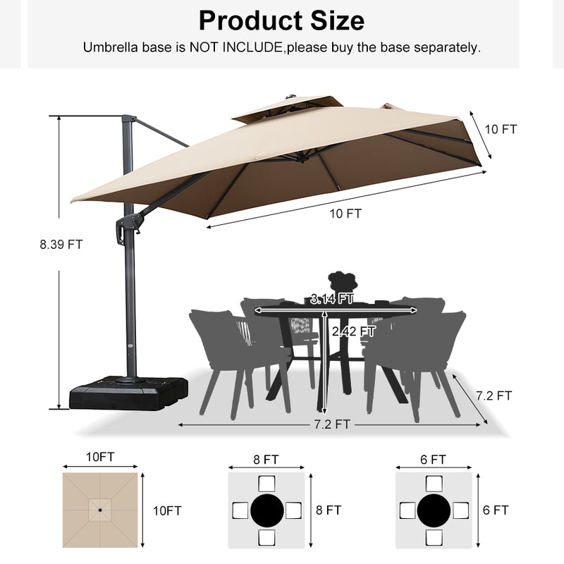 PURPLE LEAF Double Top 10 / 11 / 12 / 9 x 12 ft Square and Rectangle Outdoor Cantilever Umbrella