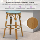 PURPLE LEAF Patio French Round Counter Stool Set of 2 Rattan Backless Stackable Barstools Aluminum Frame Footrest with Woven Wicker for Outdoor Kitchen Yard
