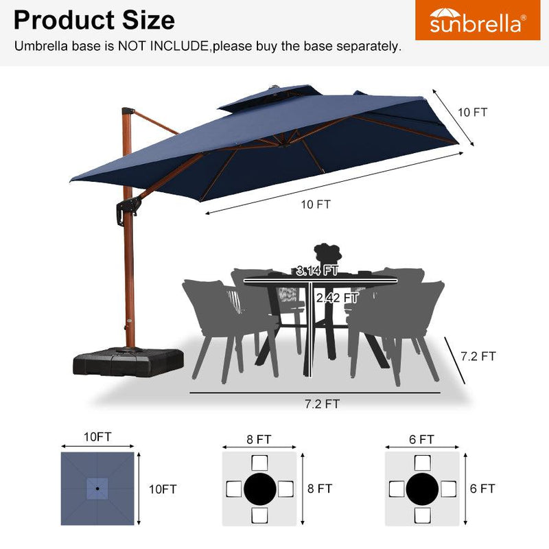 PURPLE LEAF SUNBRELLA Fabric Double Top Square Cantilever Umbrella with Wood Pattern