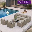 PURPLE LEAF Sanori L-shaped modular patio couch set with beige cushions and ottoman.