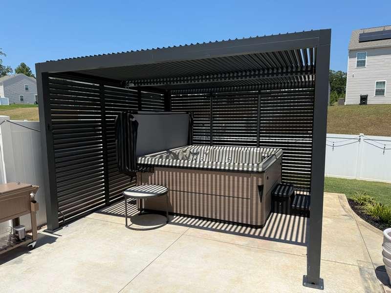 PURPLE LEAF Athena Louvered Pergola Grey Outdoor Aluminum Pergola with Shutter Wall Adjustable Gazebo Rainproof for Patio Deck Garden