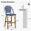 PURPLE LEAF Patio French Counter Stool Set of 2 Outdoor Backrest Barstools Aluminum Frame Woven Rattan for Indoor Kitchen Garden Balcony Restaurant