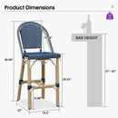 PURPLE LEAF Patio French Counter Stool Set of 2 Outdoor Backrest Barstools Aluminum Frame Woven Rattan for Indoor Kitchen Garden Balcony Restaurant