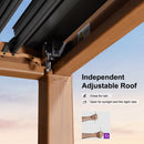 PURPLE LEAF Caesar Louvered Pergola Outdoor Wood Grain Frame Gray  Roof Aluminum Pergola with Adjustable Roof Patio Hardtop Gazebo for Backyard Garden