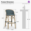 PURPLE LEAF Outdoor Bar Stools Set of 2 Rattan Patio Tall Bar Chairs Aluminum Frame with Back Barstools for Kitchen Garden Backyard Bistros Restaurant