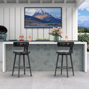 PURPLE LEAF Outdoor Swivel Bar Stools Set of 2 Metal Modern Rattan Bar Chairs with Backrest Aluminum Woven Barstools with Cushions