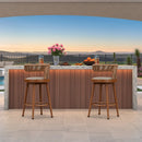 PURPLE LEAF Outdoor Swivel Bar Stools Set of 2 Metal Modern Rattan Bar Chairs with Backrest Aluminum Woven Barstools with Cushions