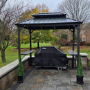 PURPLE LEAF Hardtop Grill Gazebo for Patio Grey Permanent Metal Roof Outside Sun Shade Outdoor BBQ Canopy