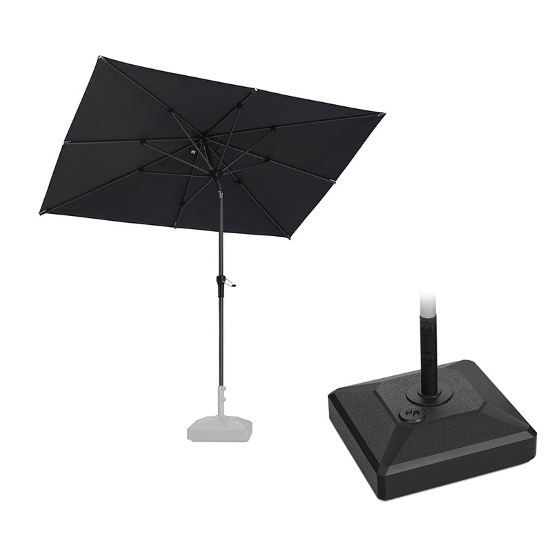 PURPLE LEAF Crank and Tilt Rectangular Outdoor Patio Market Umbrella with Base