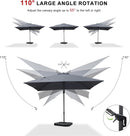 The easy-tilt system allows you to adjust the canopy angle up to 60° to the left or right, keep the shade as the sun moves throughout the day, and adjust the angle you want whenever you want.The crank system of Purple Leaf cantilever umbrella makes it easy to raise and lower the canopy, 5 height and angle to choose, foot pedal allows for complete 360 degree 