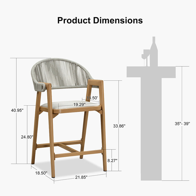 PURPLE LEAF Outdoor Bar Stool Counter Stools Rattan Bar Chair with Back Aluminum Modern Barstools for Patio Garden Kitchen