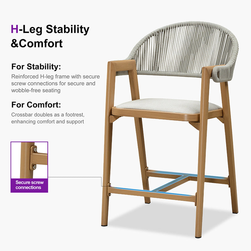 PURPLE LEAF Outdoor Bar Stool Counter Stools Rattan Bar Chair with Back Aluminum Modern Barstools for Patio Garden Kitchen