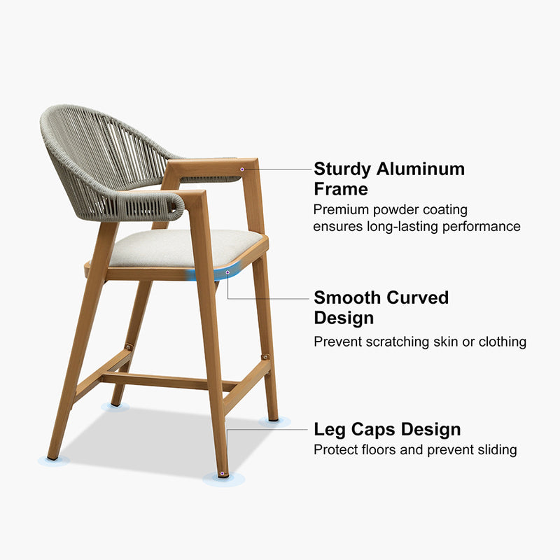 PURPLE LEAF Outdoor Bar Stool Counter Stools Rattan Bar Chair with Back Aluminum Modern Barstools for Patio Garden Kitchen