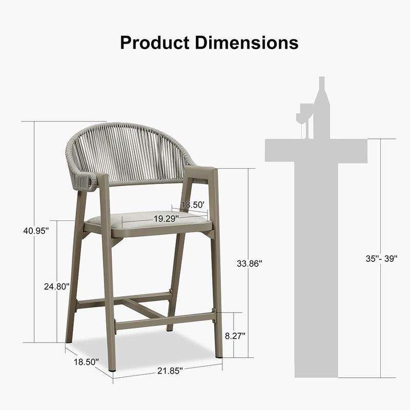 PURPLE LEAF Outdoor Bar Stool Counter Stools Rattan Bar Chair with Back Aluminum Modern Barstools for Patio Garden Kitchen