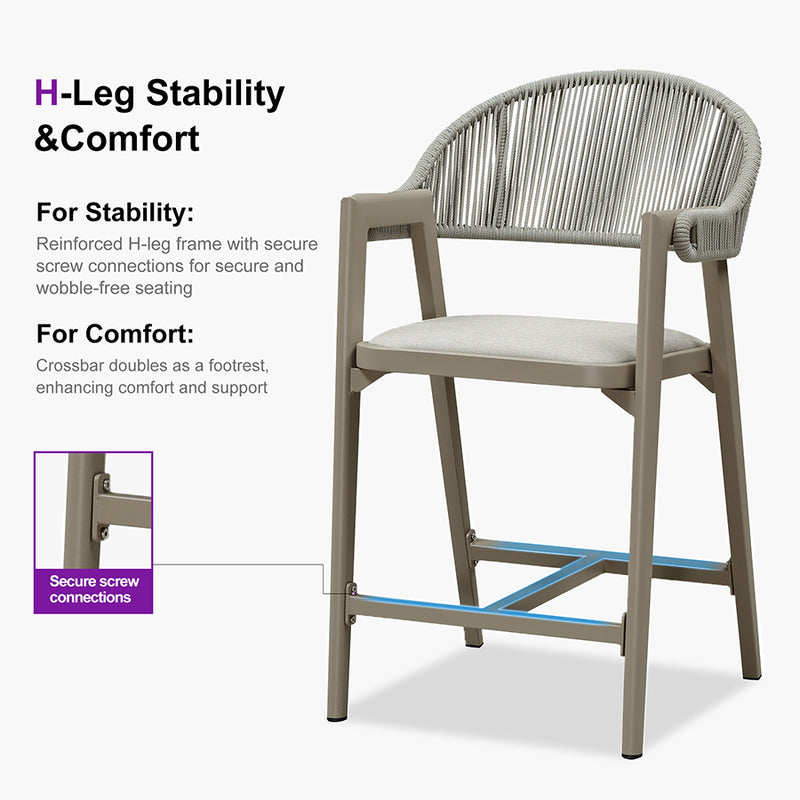 PURPLE LEAF Outdoor Bar Stool Counter Stools Rattan Bar Chair with Back Aluminum Modern Barstools for Patio Garden Kitchen
