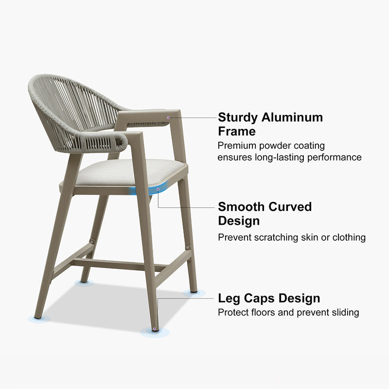 PURPLE LEAF Outdoor Bar Stool Counter Stools Rattan Bar Chair with Back Aluminum Modern Barstools for Patio Garden Kitchen