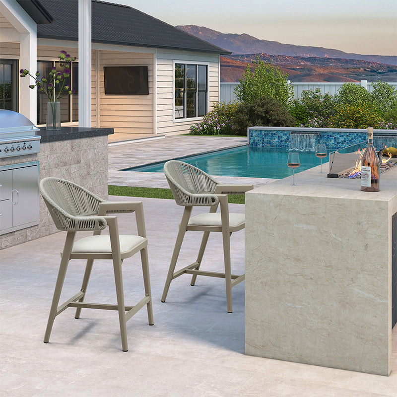PURPLE LEAF Outdoor Bar Stool Counter Stools Rattan Bar Chair with Back Aluminum Modern Barstools for Patio Garden Kitchen