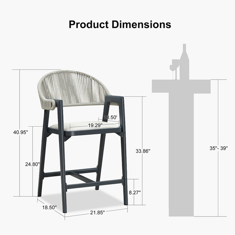 PURPLE LEAF Outdoor Bar Stool Counter Stools Rattan Bar Chair with Back Aluminum Modern Barstools for Patio Garden Kitchen