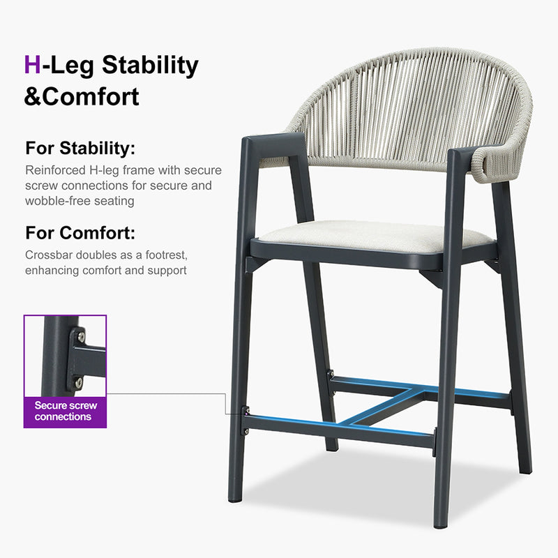 PURPLE LEAF Outdoor Bar Stool Counter Stools Rattan Bar Chair with Back Aluminum Modern Barstools for Patio Garden Kitchen