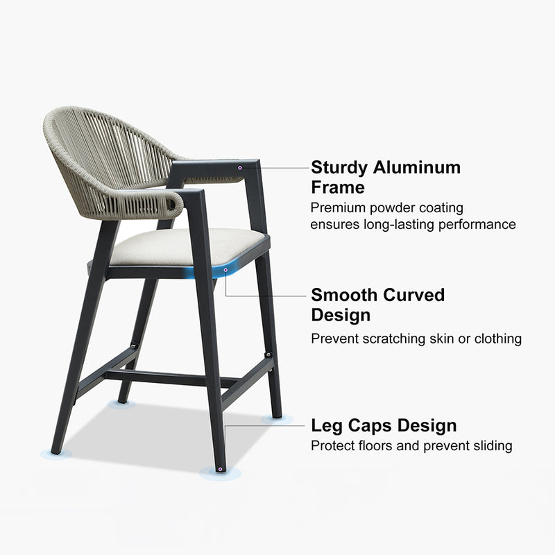 PURPLE LEAF Outdoor Bar Stool Counter Stools Rattan Bar Chair with Back Aluminum Modern Barstools for Patio Garden Kitchen