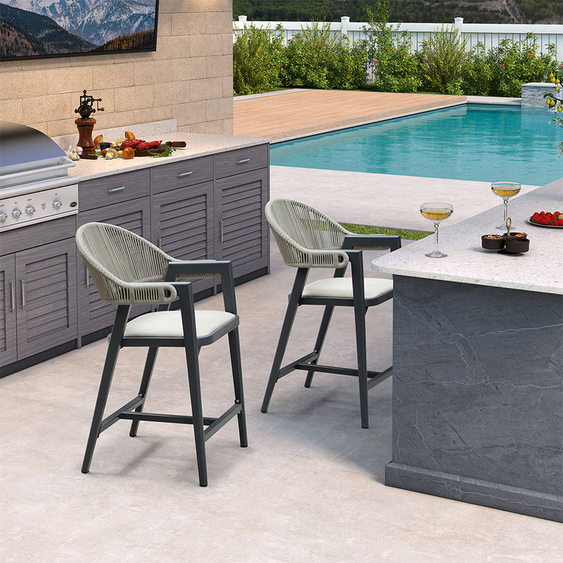 PURPLE LEAF Outdoor Bar Stool Counter Stools Rattan Bar Chair with Back Aluminum Modern Barstools for Patio Garden Kitchen