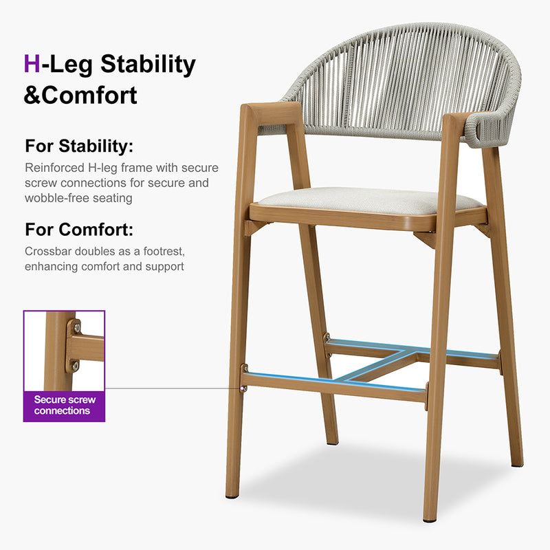 PURPLE LEAF Outdoor Bar Stool Counter Stools Rattan Bar Chair with Back Aluminum Modern Barstools for Patio Garden Kitchen
