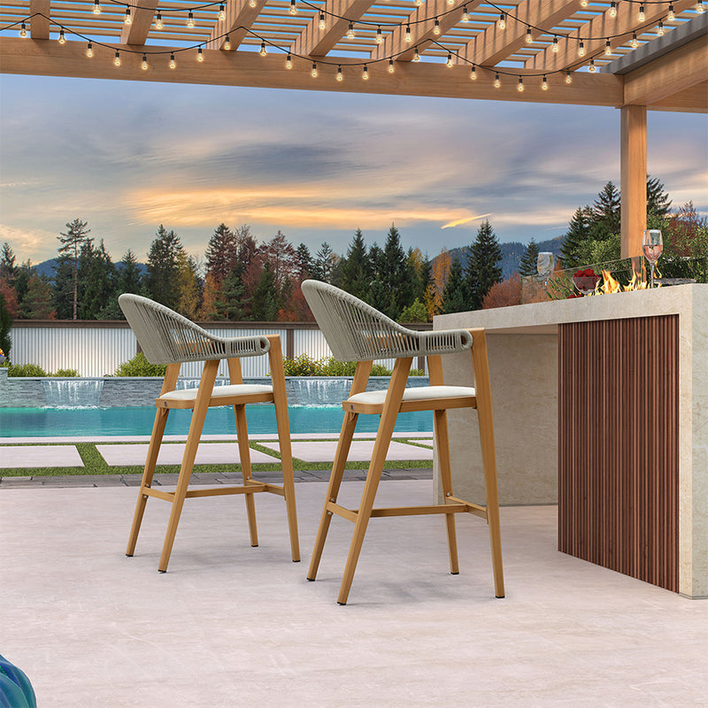 PURPLE LEAF Outdoor Bar Stool Counter Stools Rattan Bar Chair with Back Aluminum Modern Barstools for Patio Garden Kitchen