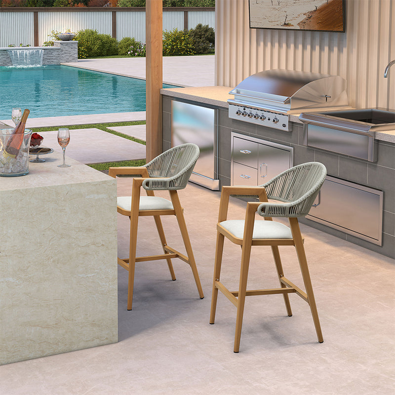 PURPLE LEAF Outdoor Bar Stool Counter Stools Rattan Bar Chair with Back Aluminum Modern Barstools for Patio Garden Kitchen