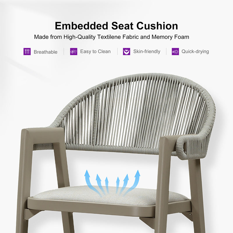 PURPLE LEAF Outdoor Bar Stool Counter Stools Rattan Bar Chair with Back Aluminum Modern Barstools for Patio Garden Kitchen
