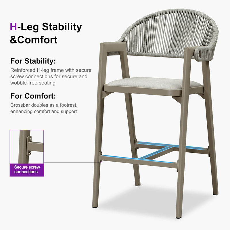 PURPLE LEAF Outdoor Bar Stool Counter Stools Rattan Bar Chair with Back Aluminum Modern Barstools for Patio Garden Kitchen