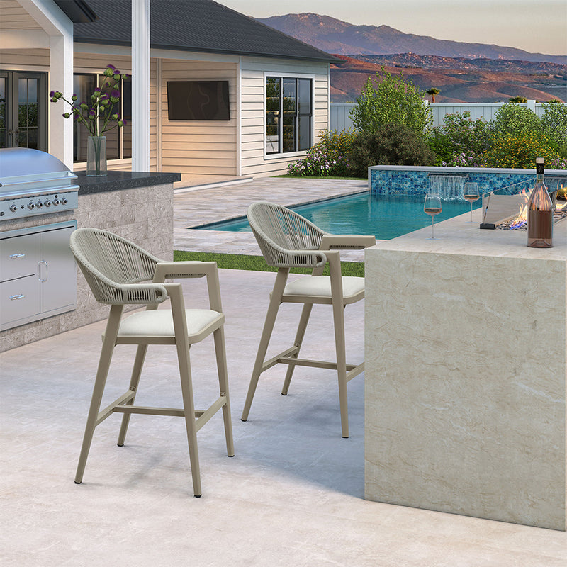 PURPLE LEAF Outdoor Bar Stool Counter Stools Rattan Bar Chair with Back Aluminum Modern Barstools for Patio Garden Kitchen