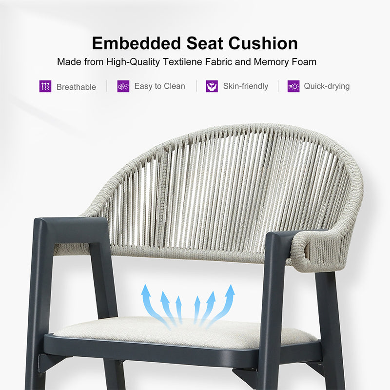 PURPLE LEAF Outdoor Bar Stool Counter Stools Rattan Bar Chair with Back Aluminum Modern Barstools for Patio Garden Kitchen